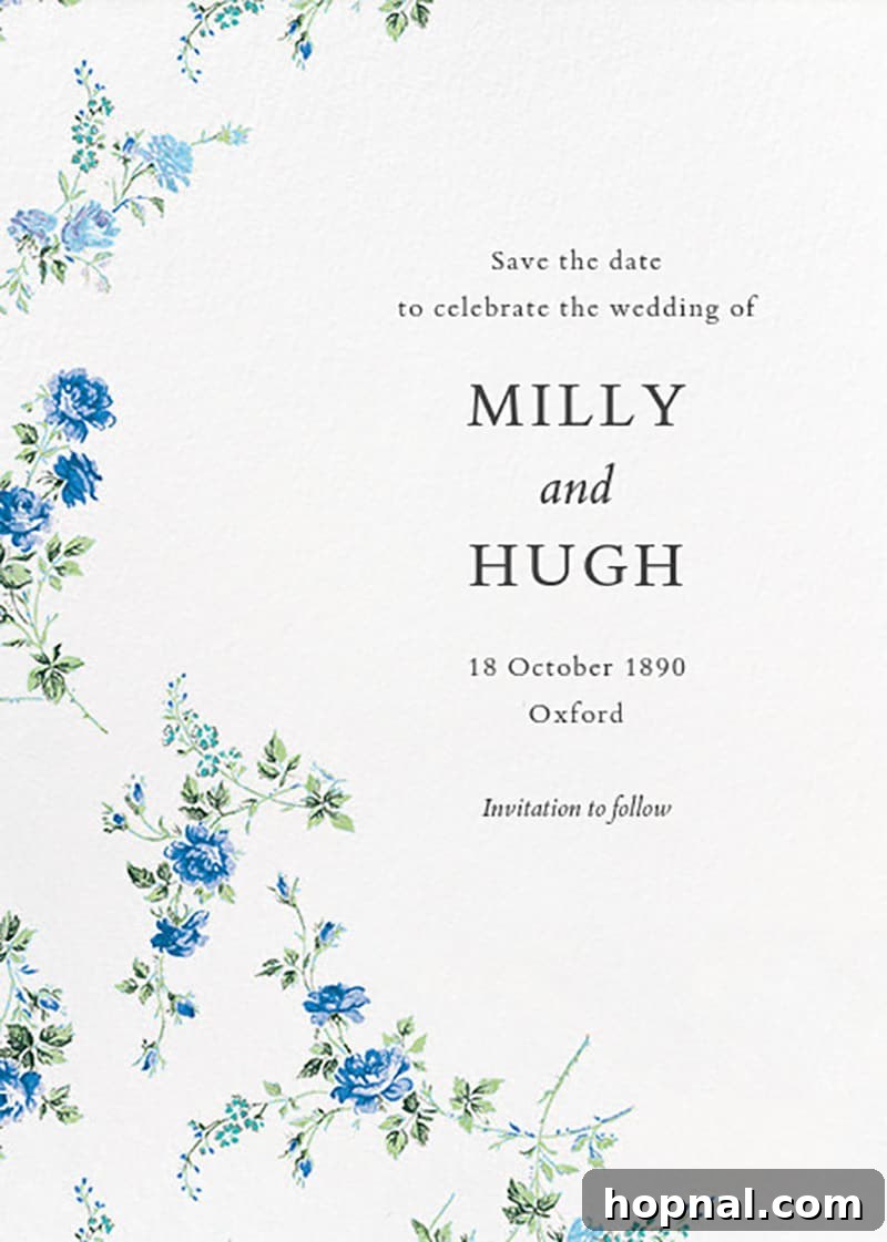 A sophisticated bridal shower invitation featuring a delicate blue and floral design, setting the tone for an elegant tea party.