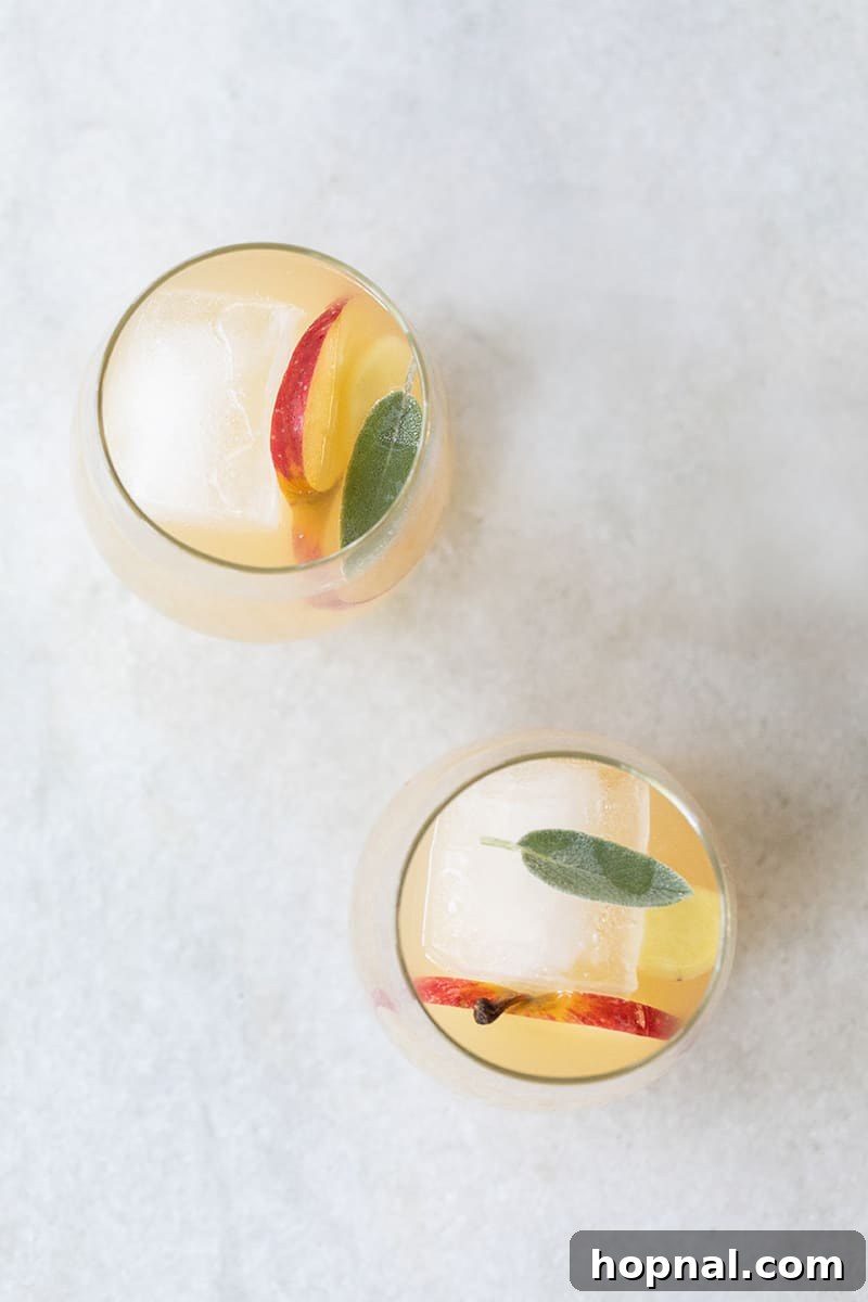 Sparkling Apple Ginger Wine Spritzer Your Fall Drink 7 Fall wine spritzers on a marble table with apple, ginger, sage, white wine, Lillet.