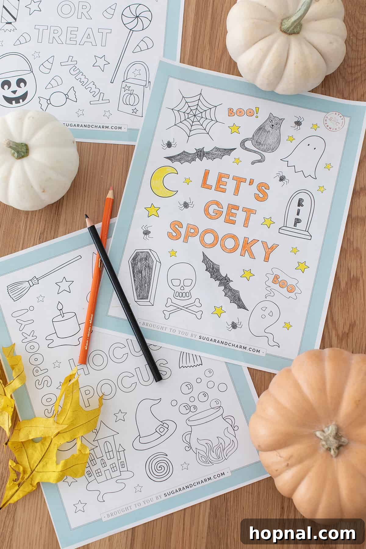 Printable Halloween coloring pages featuring pumpkins, ghosts, and friendly monsters, perfect for kids' party activities.