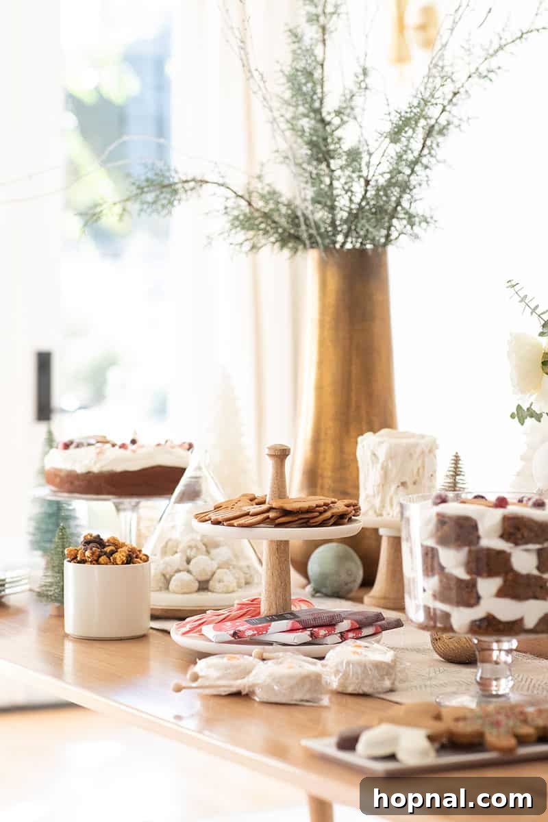 The Ultimate Guide to a Showstopping Christmas Dessert Display 15 A festive Christmas dessert table laden with various cakes, cookies, and candies, creating an inviting spread.