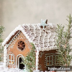 A delicious gingerbread house displayed beautifully, ready for the holidays.