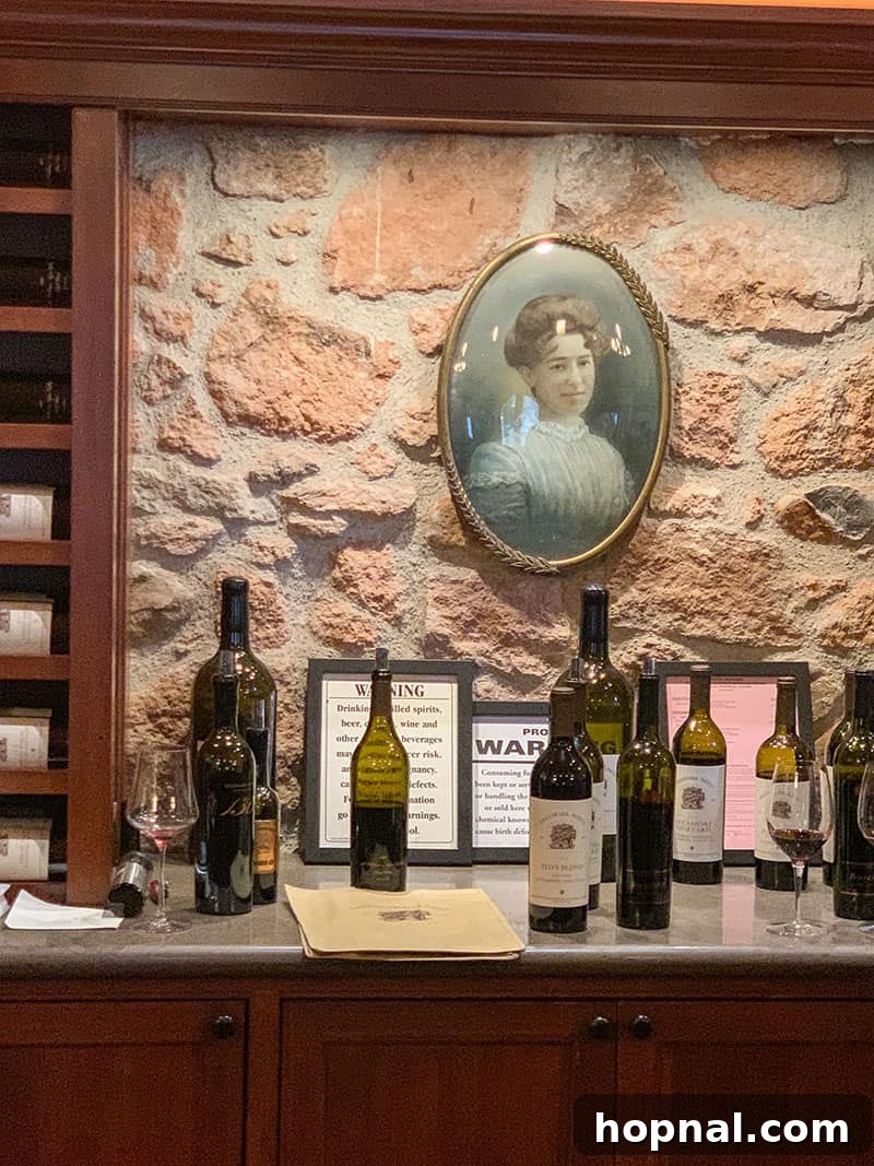 Freemark Abbey winery building with a portrait of Josephine Tychson