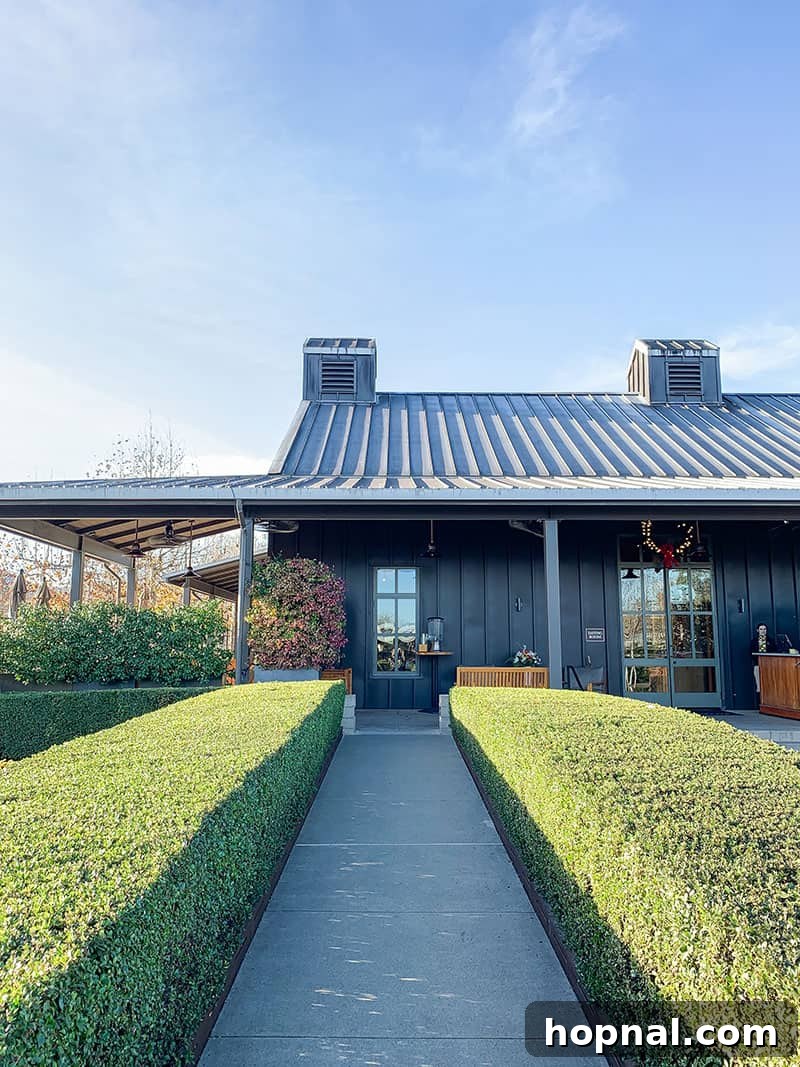 The stunning modern architecture of Alpha Omega Winery in Napa Valley