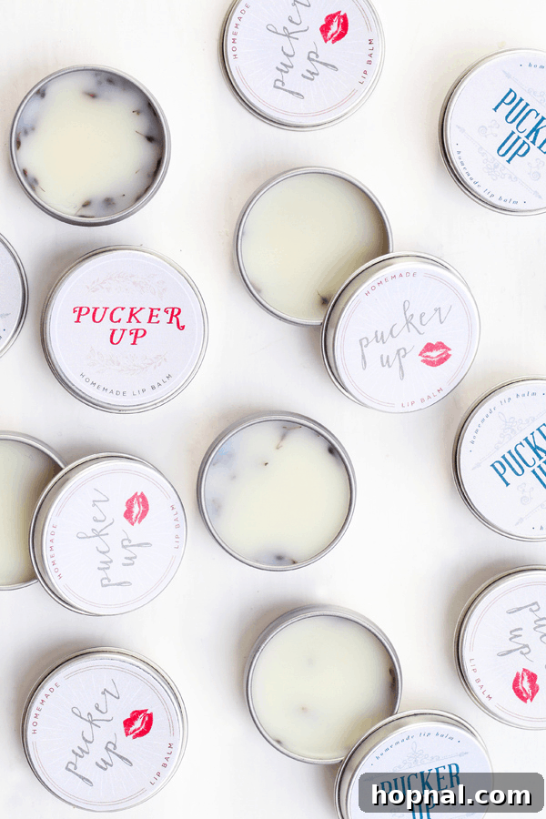 Heartfelt Creations: 14 DIY Valentine's Day Projects 4 Homemade lavender lip balm in small tins with custom Valentine's Day labels, a thoughtful DIY beauty gift.