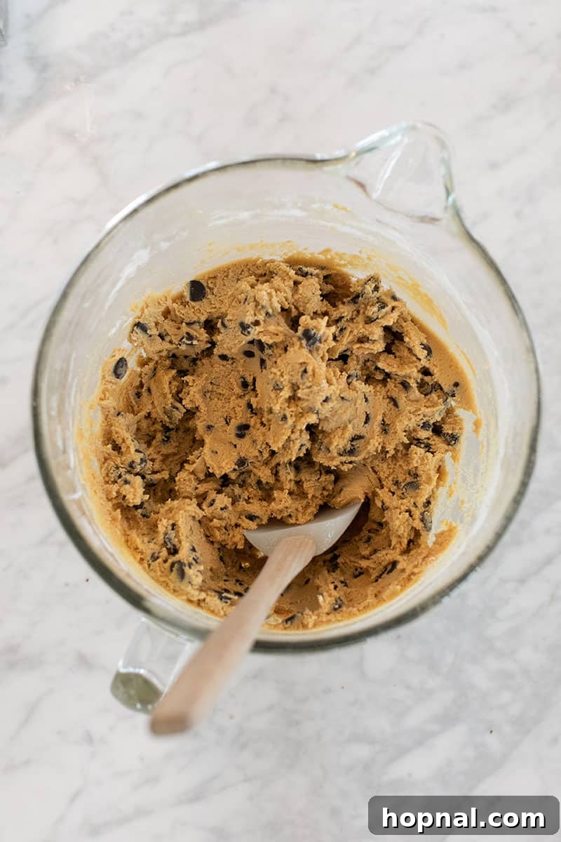 Your Secret to Irresistible Blondies 7 batter with chocolate chips in a mixing bowl - melted butter, baking blondies