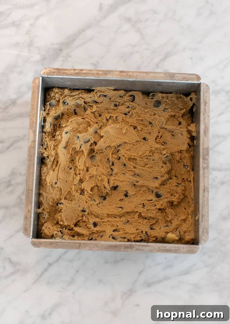 Your Secret to Irresistible Blondies 8 Blondie batter in a baking pan before bakes - prepared pan, blondies recipe