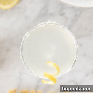 A refreshing Lemon Drop Martini, garnished with a lemon twist, ready to be served.