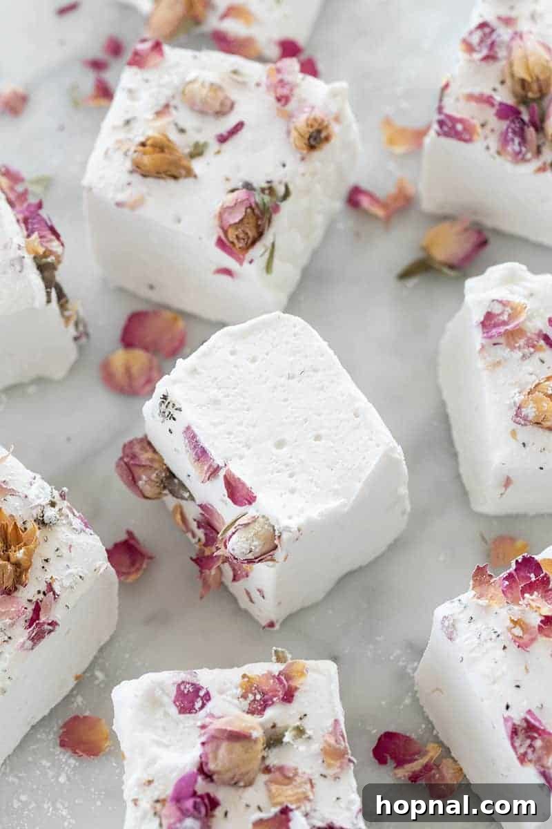 Rose Petal Clouds 22 Giant fluffy marshmallows with rose petals.