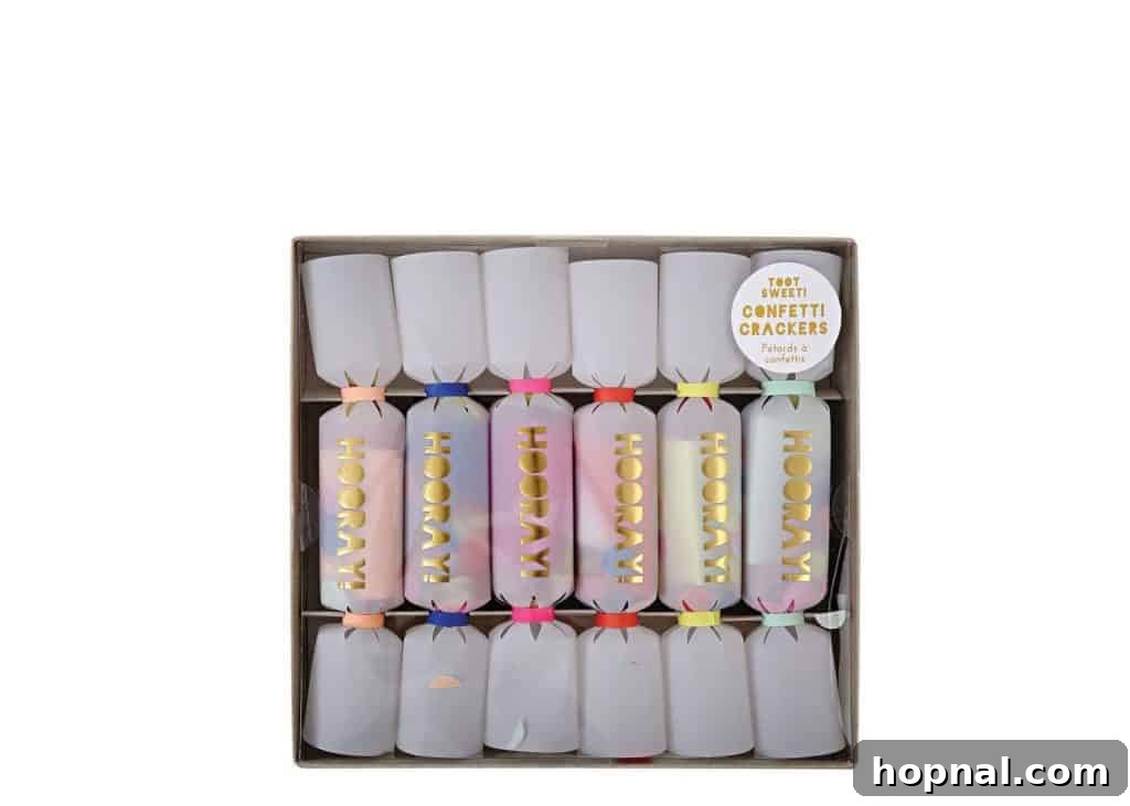 Confetti crackers being popped, releasing colorful confetti, adding a joyful element to any graduation party.