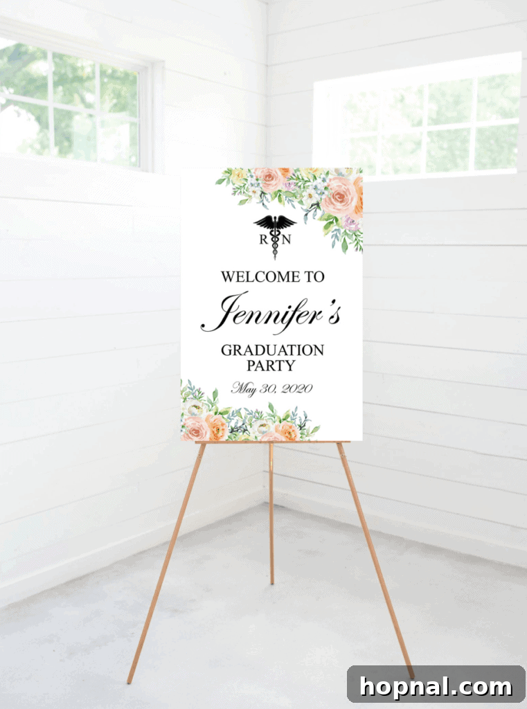 A custom 'GRAD' stand design with elegant lettering, serving as a display or photo op for graduation celebrations.