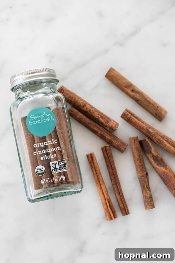 Cinnamon sticks and other spices infusing in the simmering apple liquid, releasing their aromas.