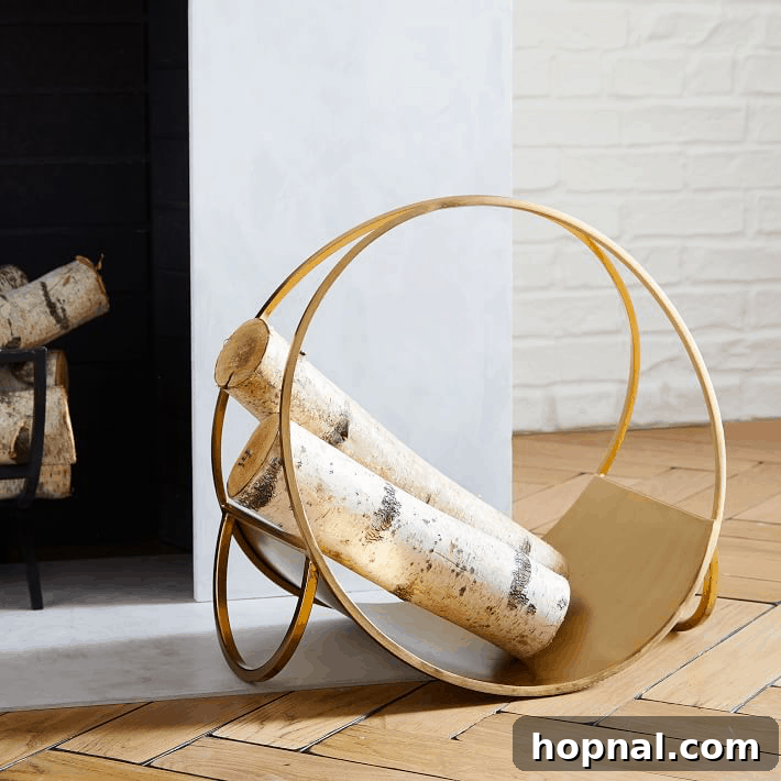 Hygge Your Home, Hygge Your Life 12 An antique brass wood holder, stylish and functional for fireplace logs.