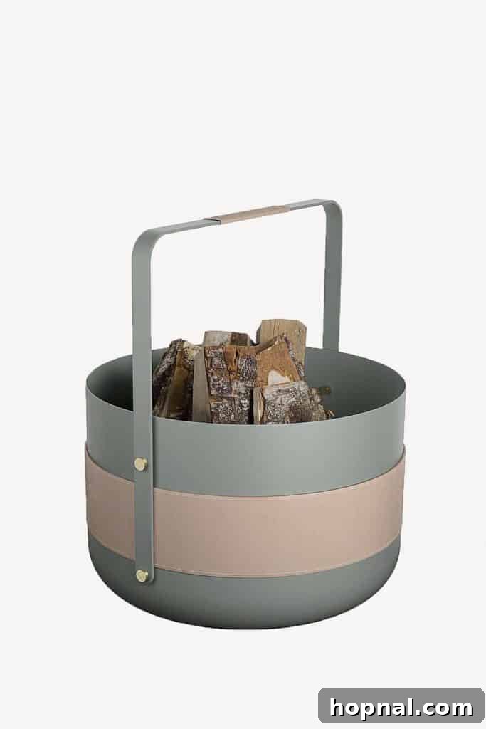 Hygge Your Home, Hygge Your Life 14 A rustic wood basket filled with logs, perfect for a cozy fireplace.