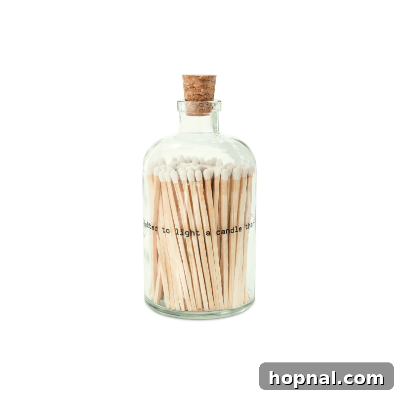 Hygge Your Home, Hygge Your Life 10 A charming glass jar filled with long, decorative matches, perfect for lighting candles.
