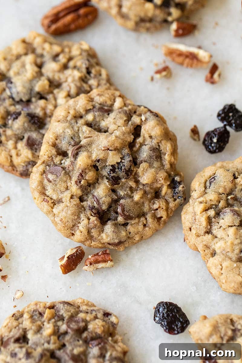 Chocolate cherry chunk cookies with oats and pecans