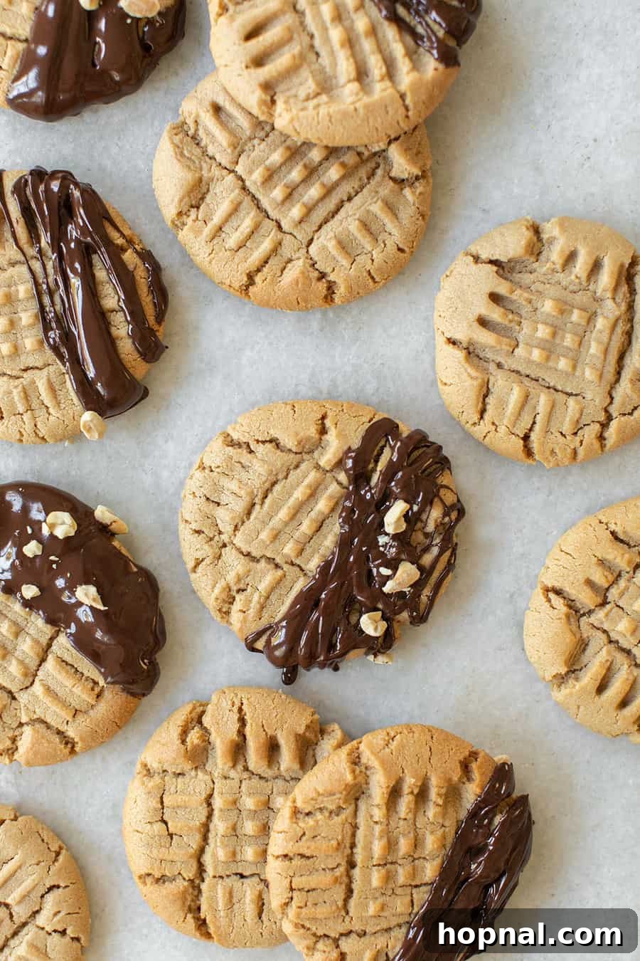 Chewy peanut butter Christmas cookies with fork marks