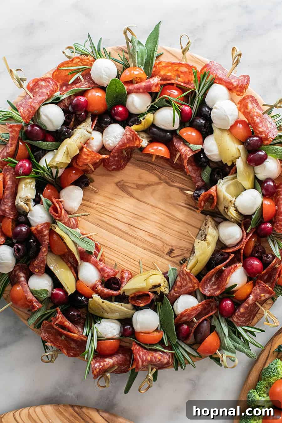 Antipasto skewers for Christmas appetizer 