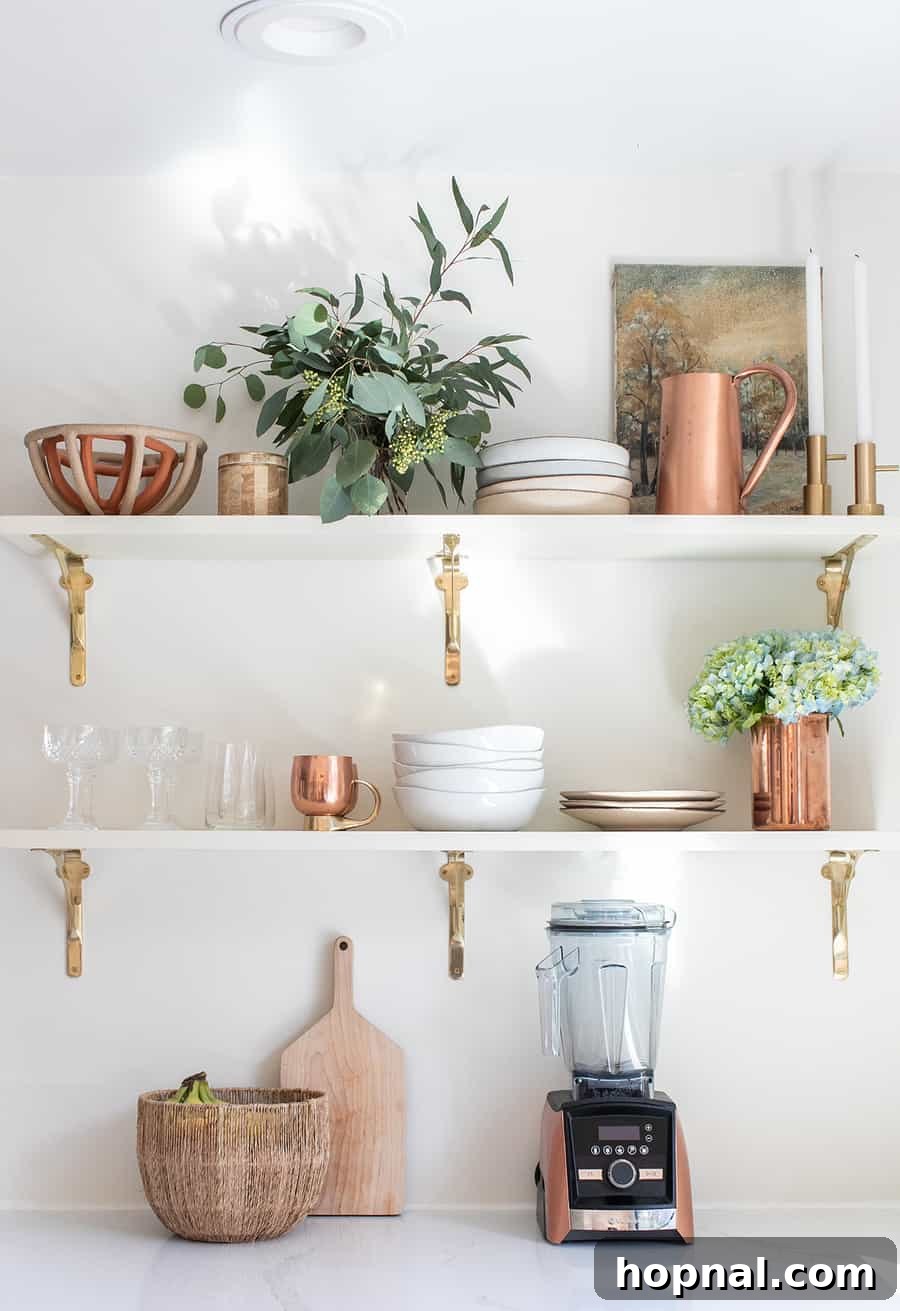 Tiny Kitchen Big Impact 17 Open shelving in small kitchen remodel with white shelves