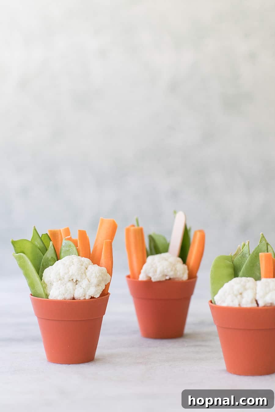 Your Ultimate Easter Recipe Collection 13 Individual vegetable pots with hummus, a healthy and fun Easter snack for kids and adults.