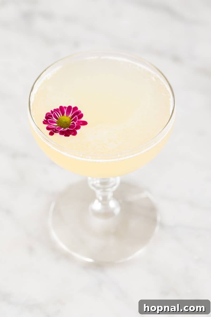 Your Ultimate Easter Recipe Collection 26 Bright Bee's Knees cocktail in a coupe glass, a simple yet elegant drink for Easter brunch.