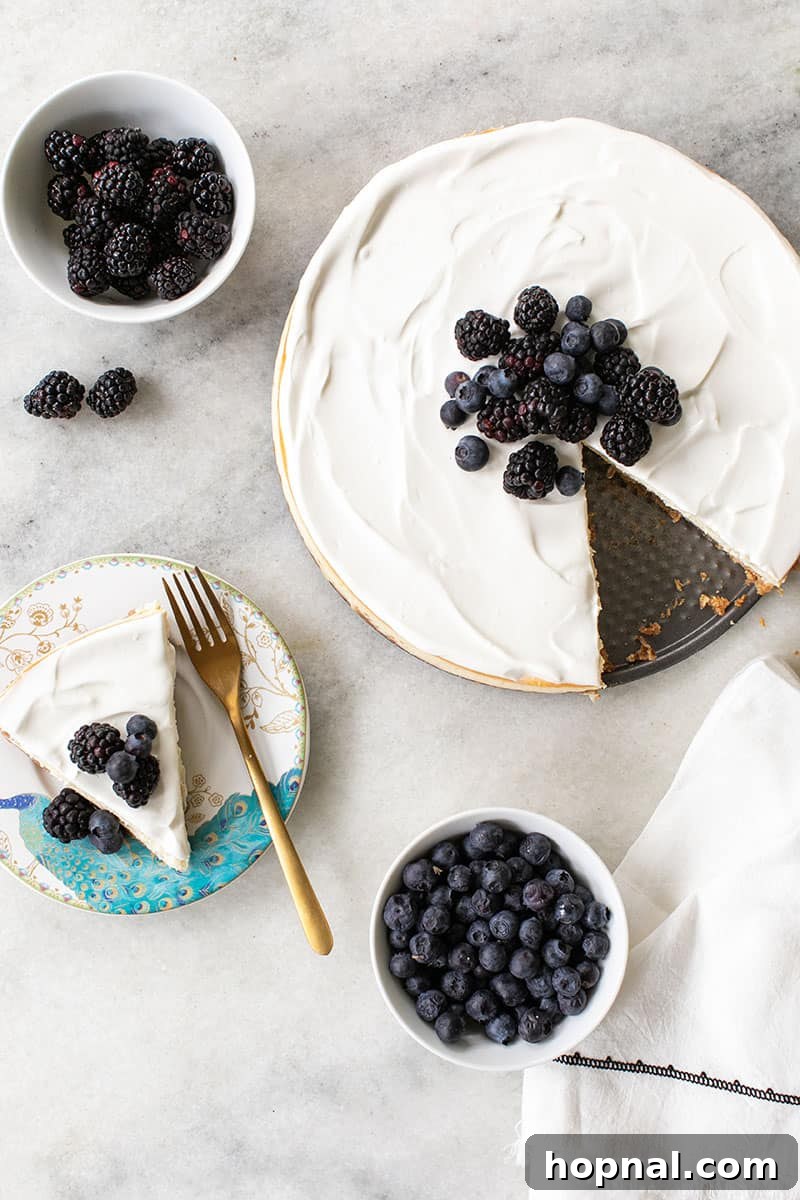 A rich and creamy ricotta cheesecake, showcasing its smooth texture and golden-brown crust.