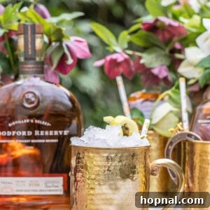A close-up of the Woodford Spire cocktail with a lemon slice garnish.