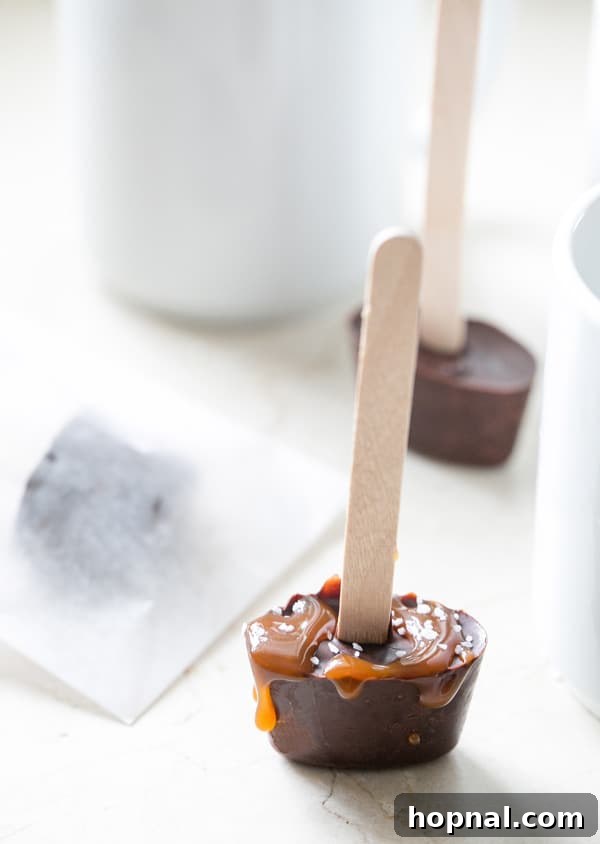 Hot chocolate on a stick, ready to be dissolved in warm milk.