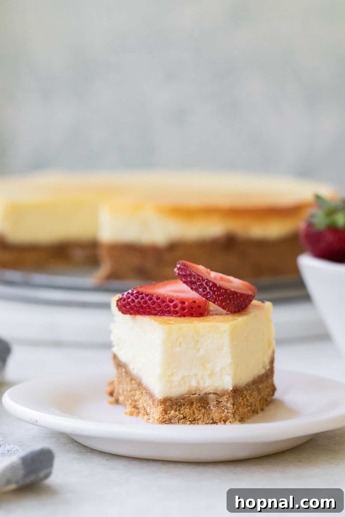 Irresistible Homemade Cheesecake 12 A slice of simple cheesecake recipe, with a delightful bite taken out, showing off its creamy texture and perfect crust.
