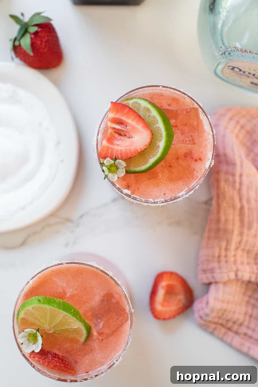 Strawberry Margarita recipe with fresh strawberries.