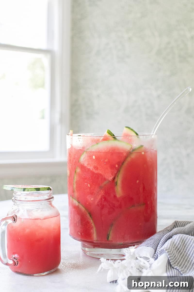 Watermelon Tequila Punch in a large punch bowl.