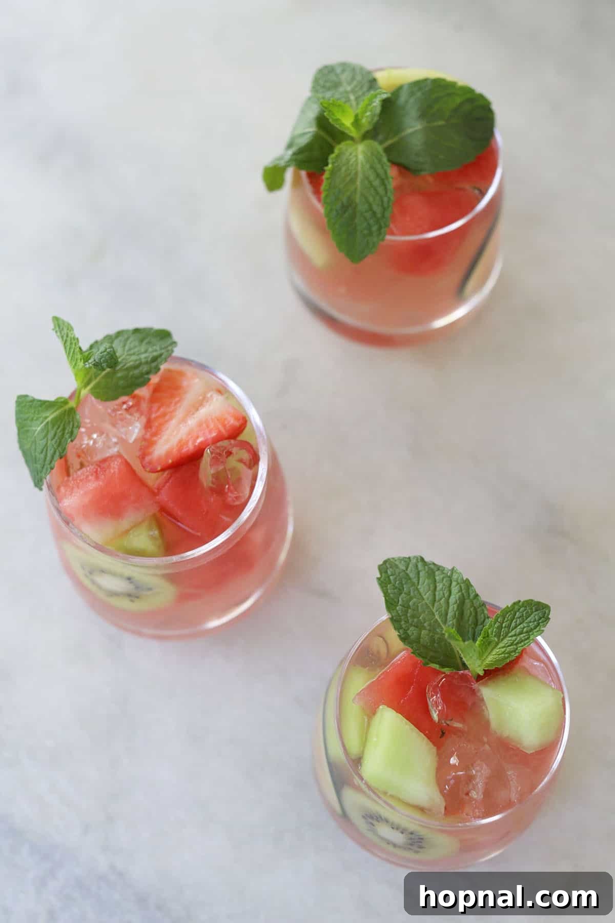 Watermelon Sangria with white wine and fresh mint.