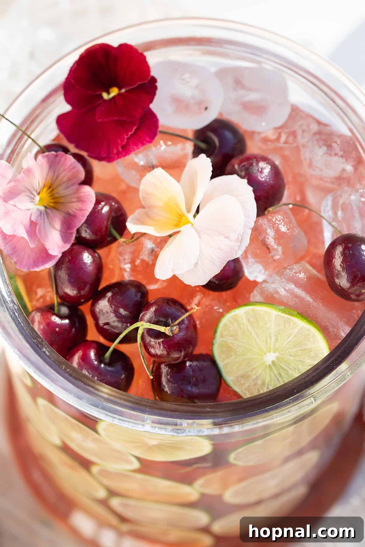 Cherry gin punch with fresh cherries and mint.