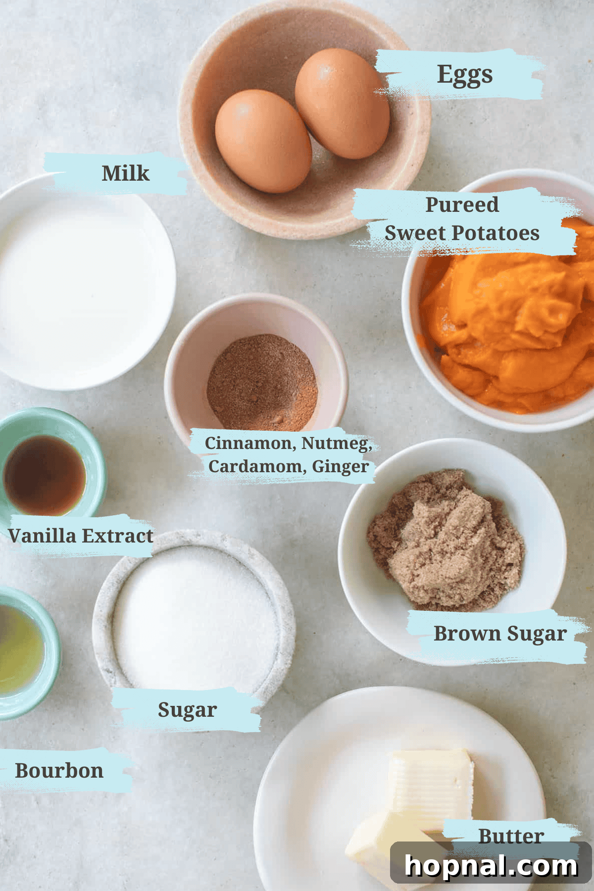 Ingredients to make a sweet potato pie.
