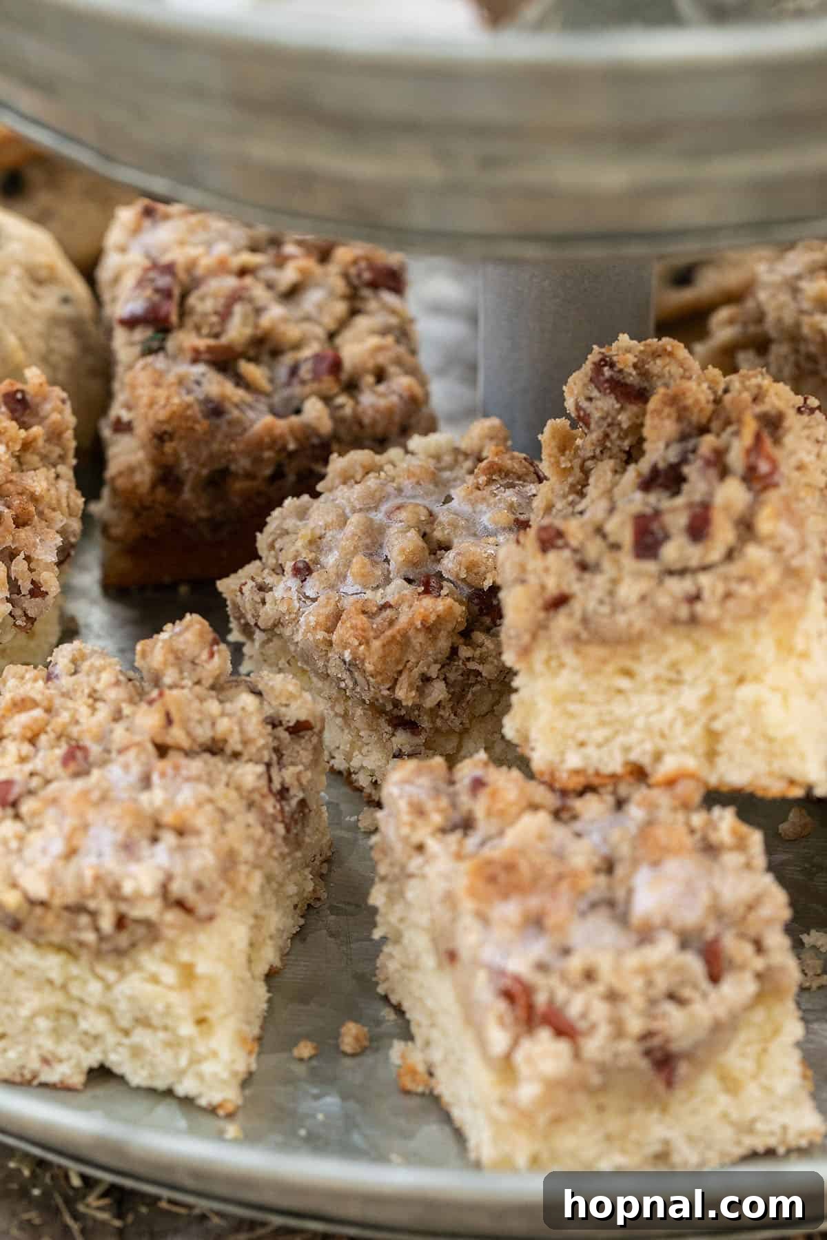 Delicious fall harvest dessert crumb cake on a rustic table setting