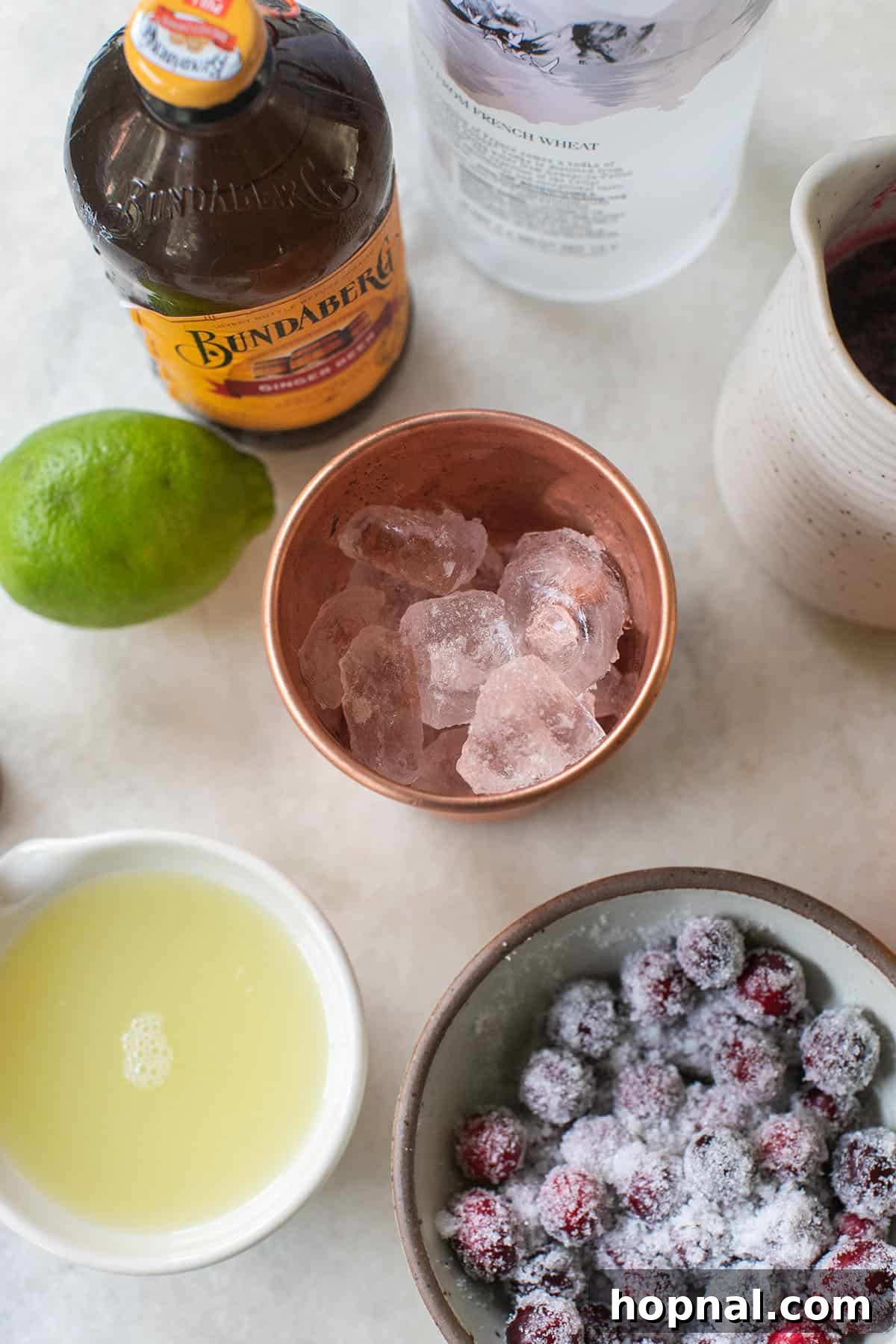 Spiced Cranberry Mule 3 Cranberry Moscow mule in a copper mug with orange zest and sugared berries.
