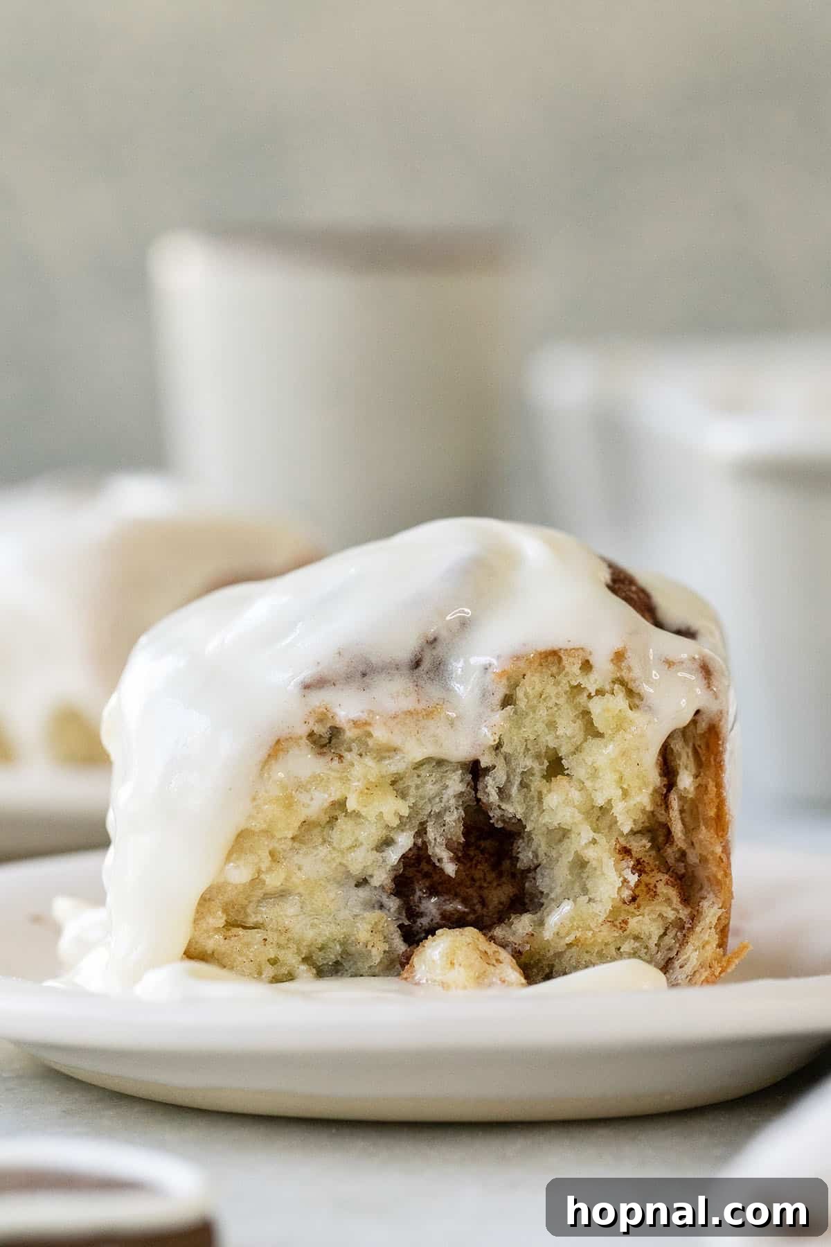 Festive Eggnog Cinnamon Buns 2 Eggnog cinnamon rolls generously drizzled with a sweet eggnog glaze.