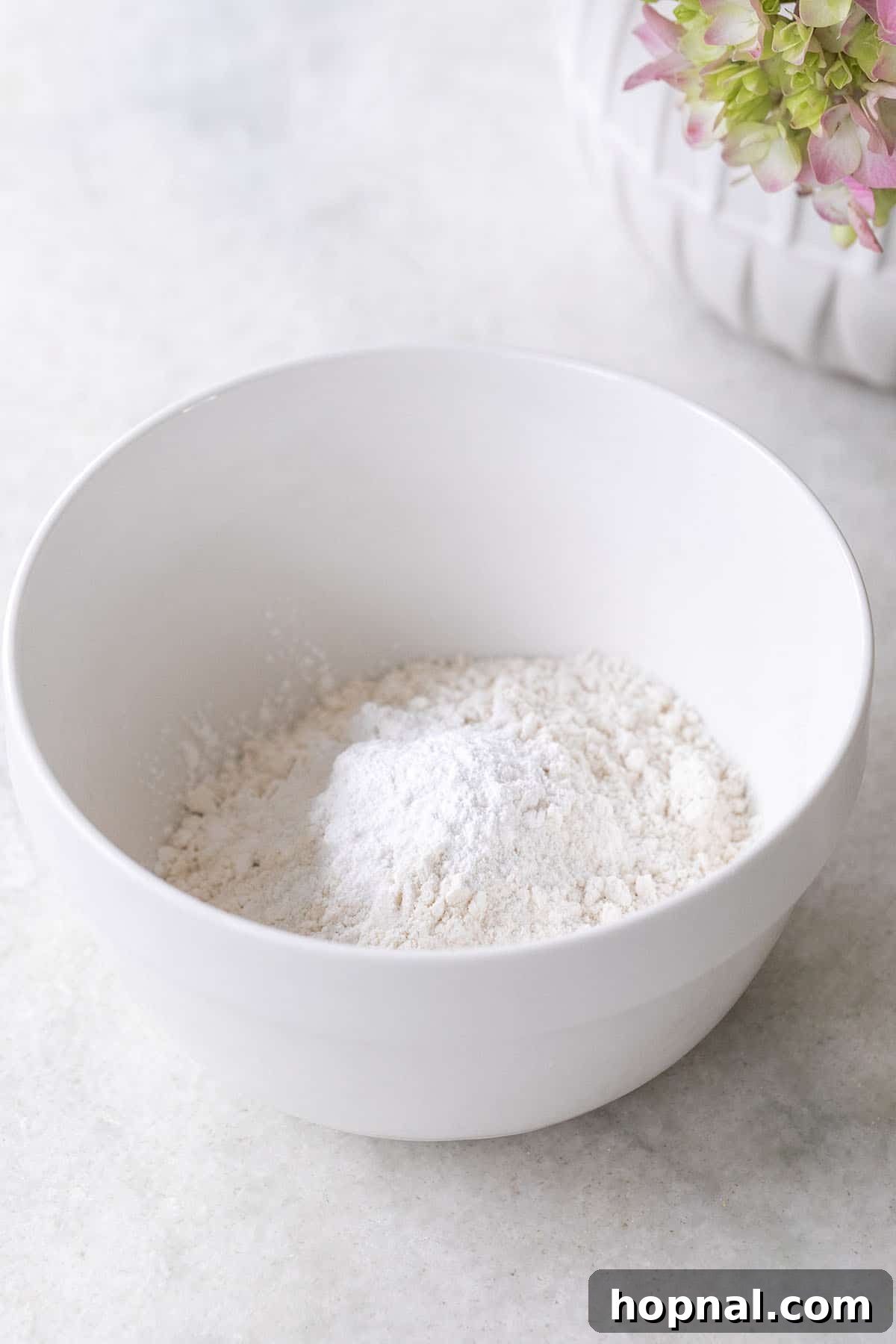 self-rising flour in mixing bowl, ready for use