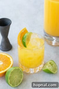 Tequila and orange juice cocktail with lime