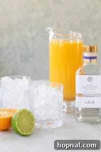 Glass filled with ice for an orange cocktail