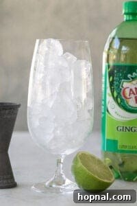 Whiskey Ginger Sparkle 7 high ball glass filled with ice