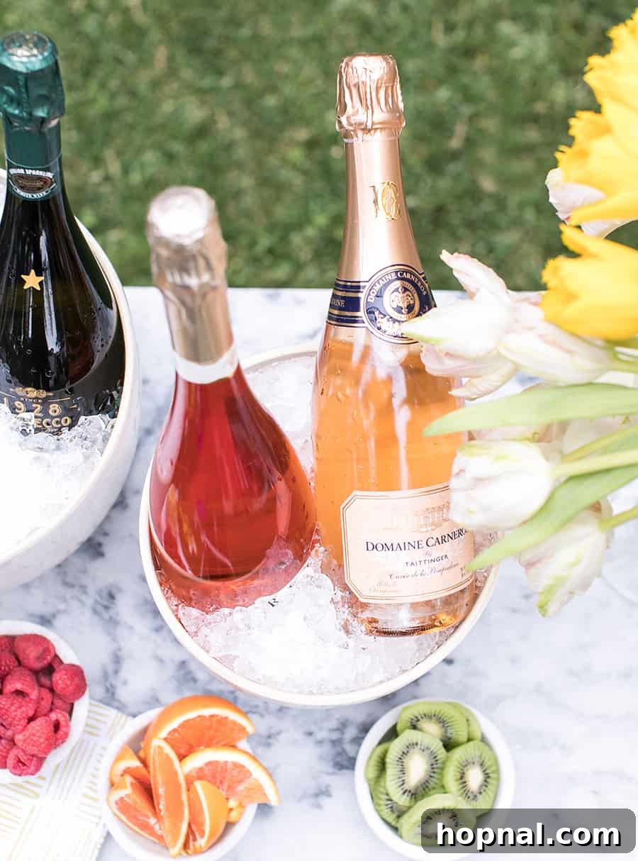 types of wine in a sparkling wine in an ice bucket