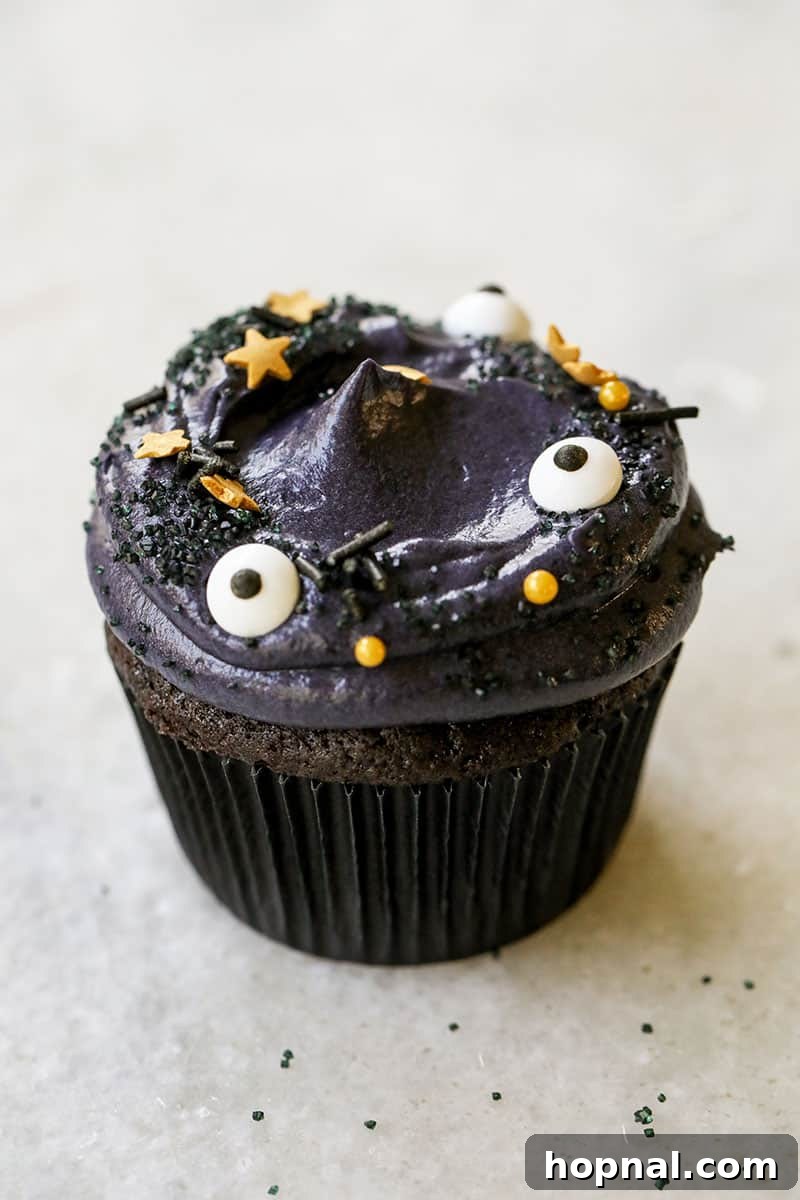 Unlock Fluffy Cakes: Cake Flour Recipes 7 Spooky and delicious black velvet cupcakes made with cake flour, topped with dark buttercream frosting, an ideal treat for Halloween parties.