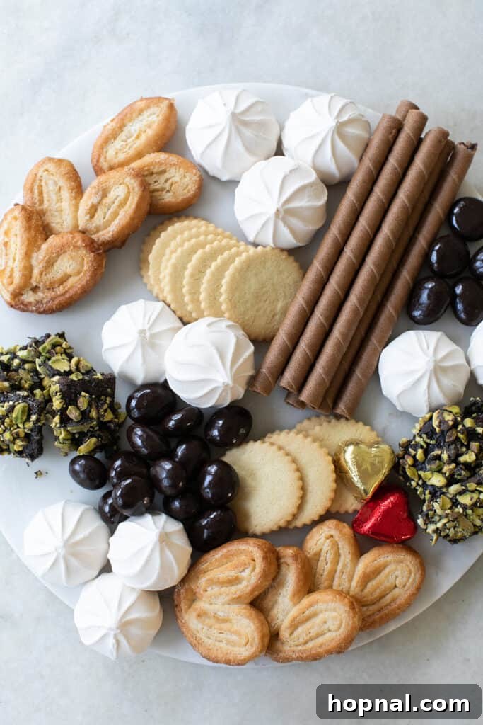 Sweet Grazing Board 5 The process of putting together a festive Christmas dessert board, showing various sweets and treats being arranged.