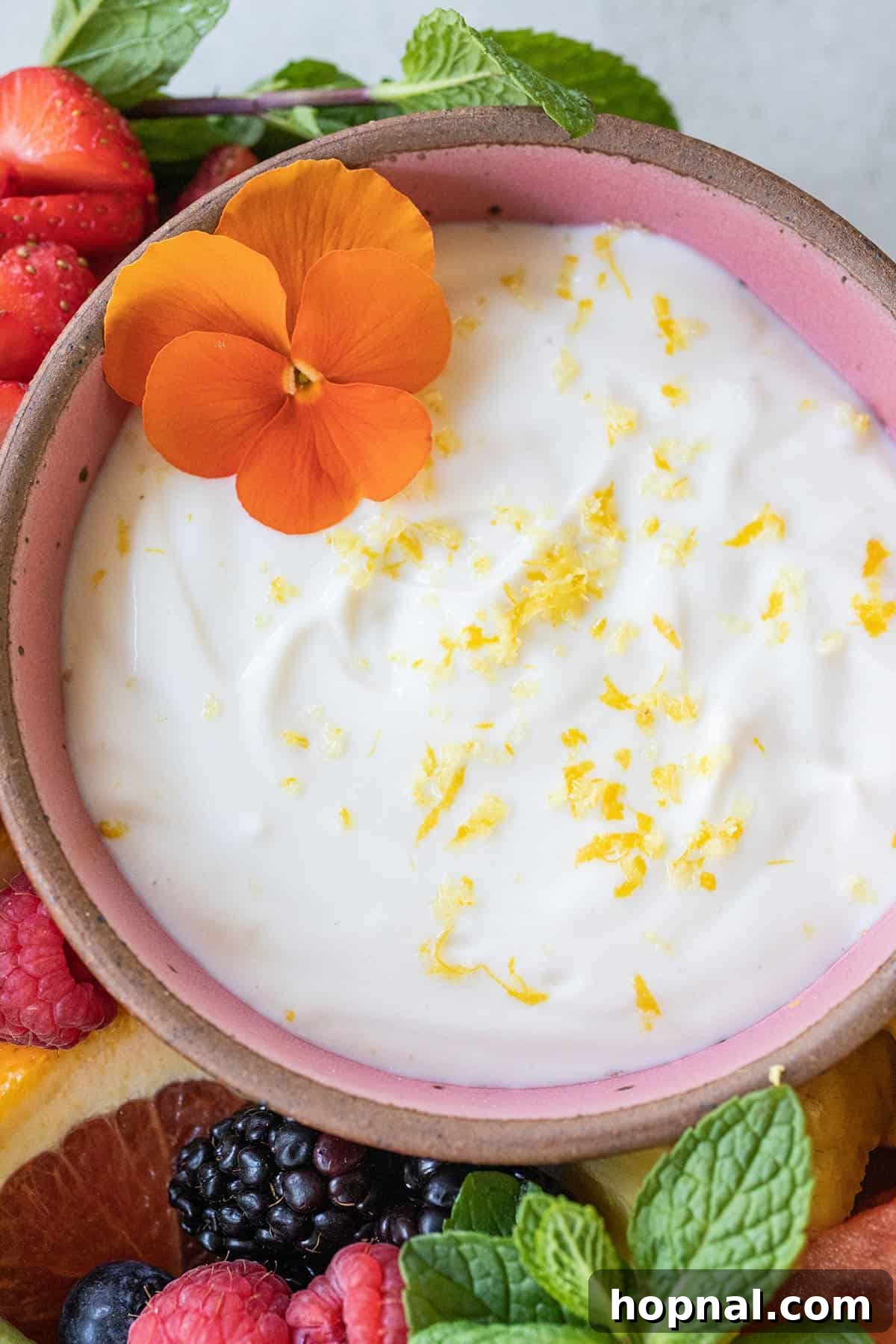 60 Quick and Easy Party Appetizer Recipes 2 yogurt fruit drip with lemon zest