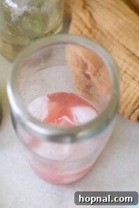 Cocktail shaker filled with ice and a mocktail.