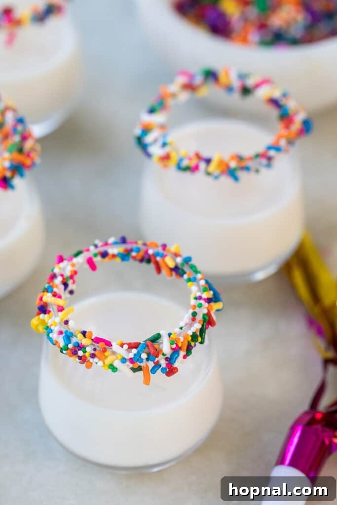An easy-to-follow visual guide for making the birthday cake shot recipe.