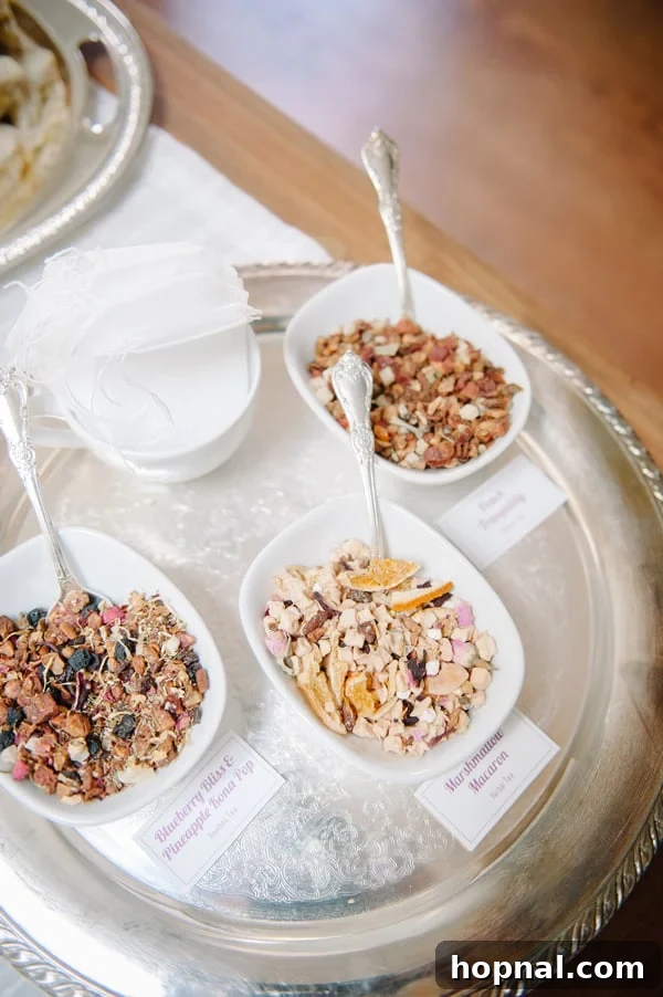 Mom's Garden Tea Oasis 12 Small bowls containing various loose leaf teas for a 'make your own tea blend' activity
