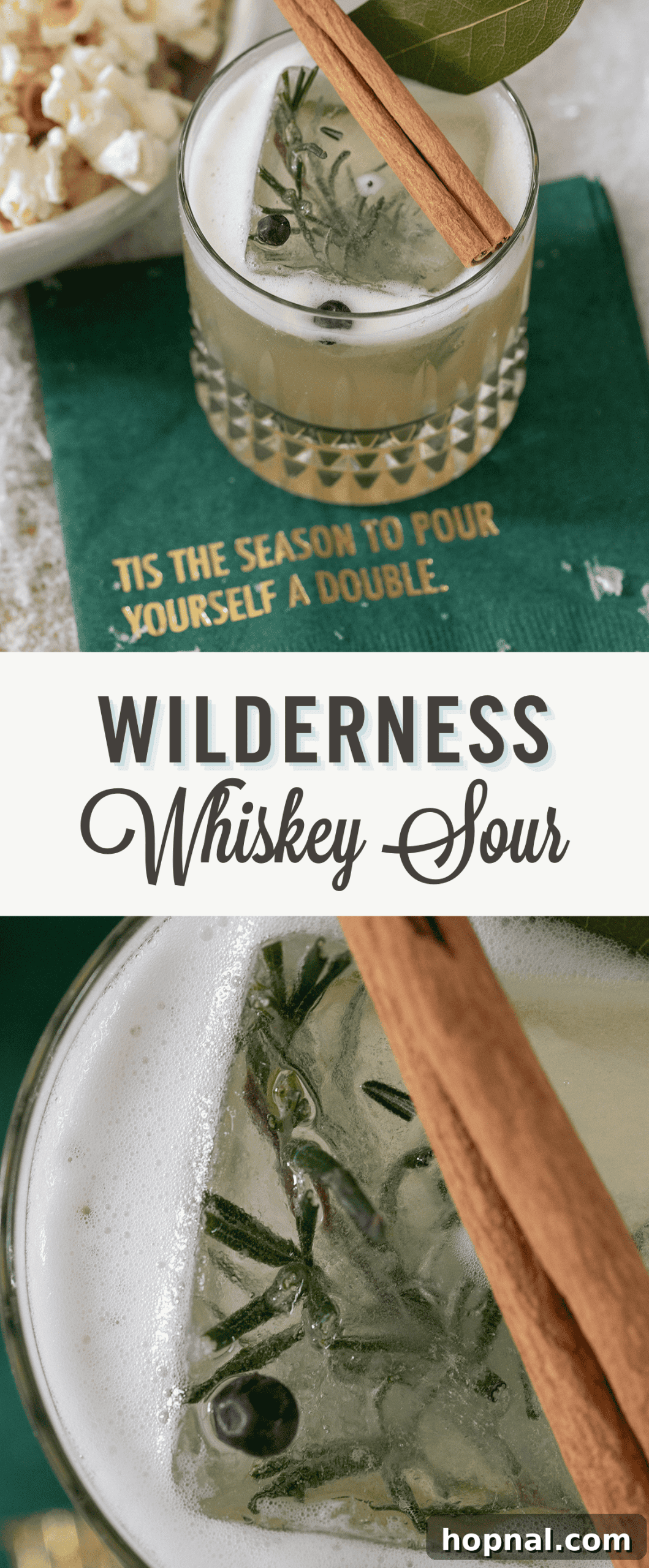 Wilderness whiskey sour garnished with an orange slice and rosemary.
