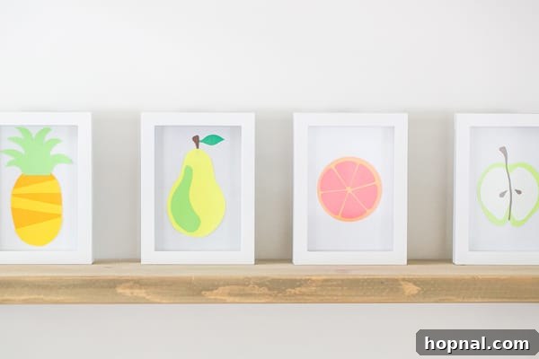Paper fruit art decor in a shadow box