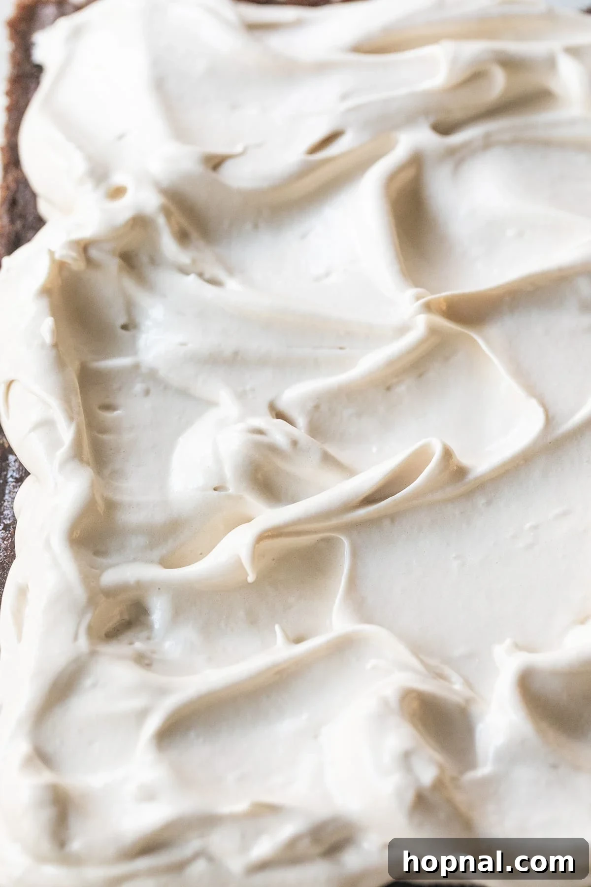 A beautifully frosted cake with homemade maple syrup frosting, garnished with a light drizzle of maple syrup.